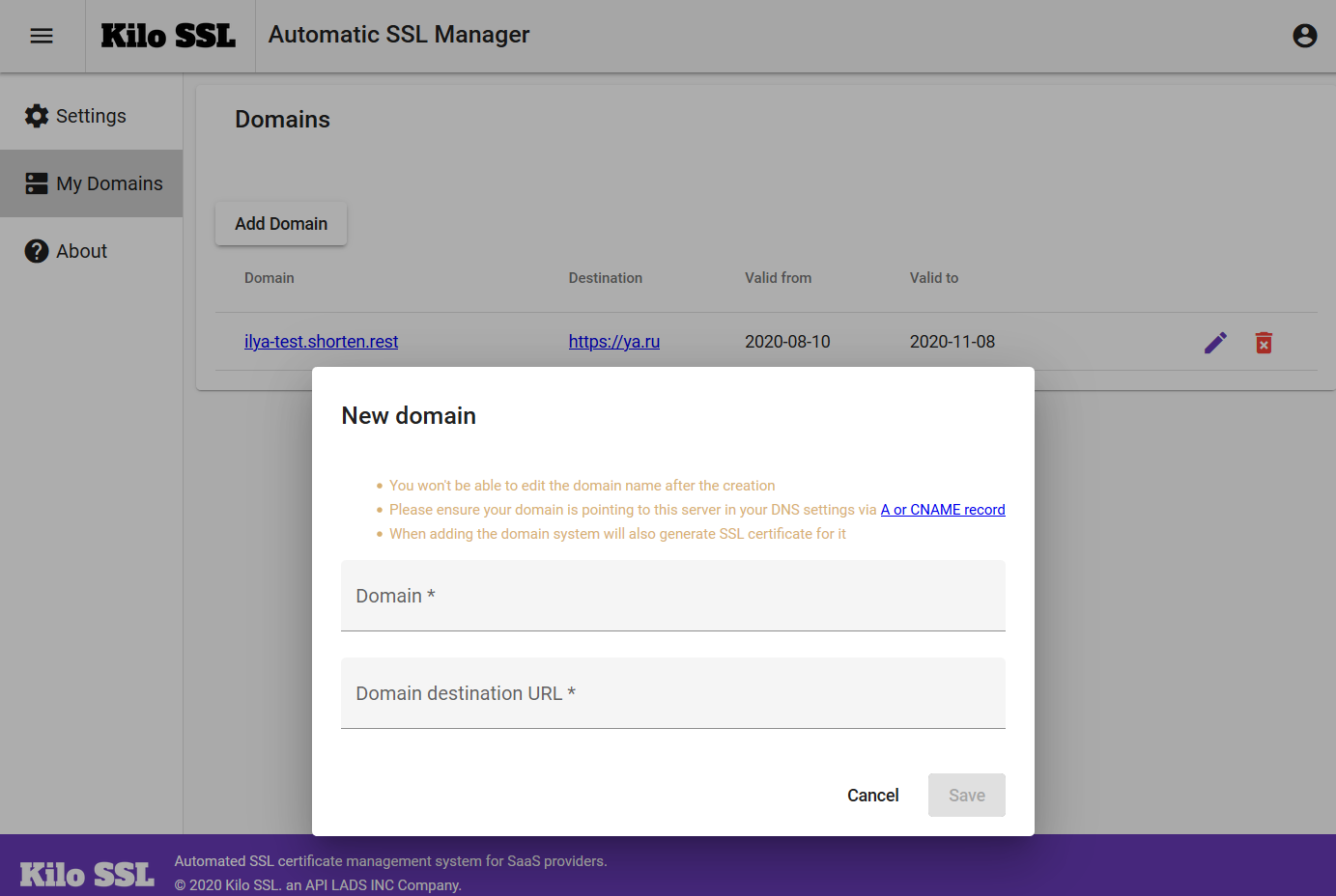 Kilo SSL - Admin
